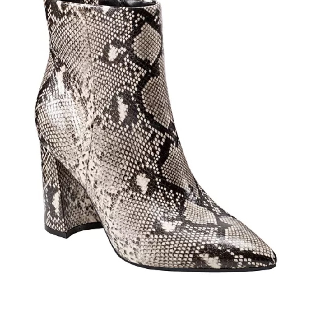Black and White Ankle Boots with Snakeskin Pattern